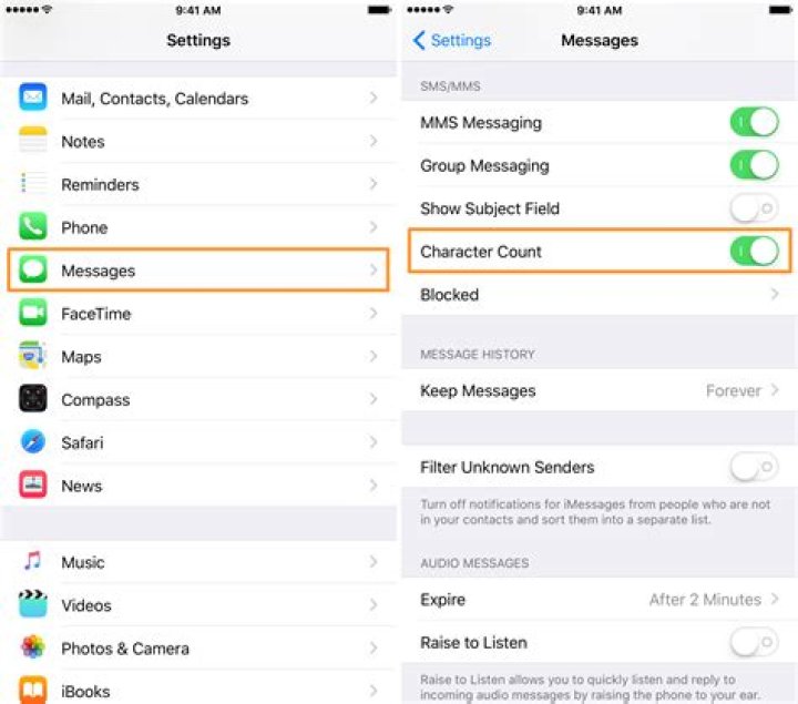 What is the character count on iPhone?